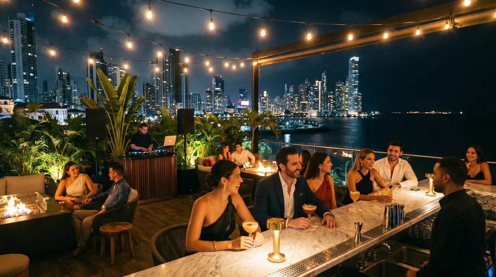 Tour nocturno de rooftops en Ciudad de Panamá con vistas panorámicas